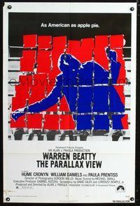 5q694 PARALLAX VIEW style B 1sh '74 Warren Beatty, as American as apple pie, cool image!