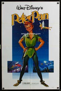 5q697 PETER PAN 1sh R82 Walt Disney animated cartoon fantasy classic, great full-length art!
