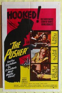 5q713 PUSHER 1sh '59 Harold Robbins early drug movie, Daddy, if you love me you'll get me a fix!