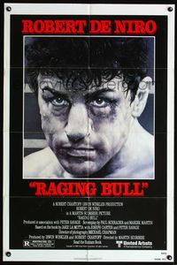5q716 RAGING BULL 1sh '80 Martin Scorsese, classic close up boxing image of Robert De Niro!
