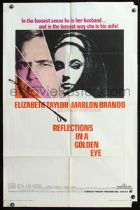 5q720 REFLECTIONS IN A GOLDEN EYE 1sh '67 Huston, cool image of Elizabeth Taylor & Marlon Brando!