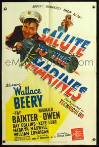 5q739 SALUTE TO THE MARINES style C 1sh '43 great art of soldier Wallace Beery firing machine gun!