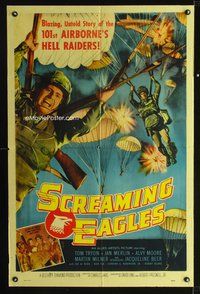 5q745 SCREAMING EAGLES 1sh '56 the blazing untold story of the 101st Airborne's Hell Raiders!