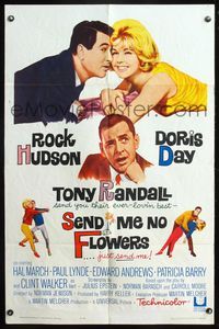 5q755 SEND ME NO FLOWERS 1sh '64 great art of Rock Hudson, Doris Day & Tony Randall!