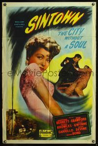 5q774 SIN TOWN 1sh R48 Constance Bennett, Broderick Crawford, the city without a soul!