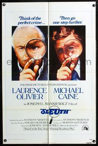 5q783 SLEUTH int'l 1sh '72 close-ups of Laurence Olivier & Michael Caine with magnifying glasses!