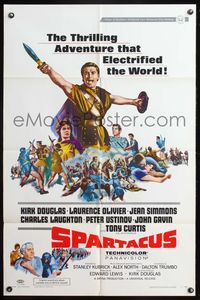 5q793 SPARTACUS style B 1sh R67 classic Stanley Kubrick & Kirk Douglas epic, battle artwork!