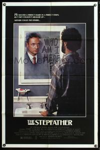 5q815 STEPFATHER 1sh '86 psycho killer Terry O'Quinn at mirror wondering, Who am I here!