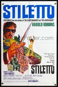 5q820 STILETTO 1sh '69 Harold Robbins, cool artwork of sexy Barbara McNair on roulette table!