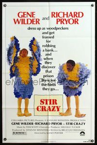 5q822 STIR CRAZY 1sh '80 Gene Wilder & Richard Pryor in chicken suits, Sidney Poitier directed!