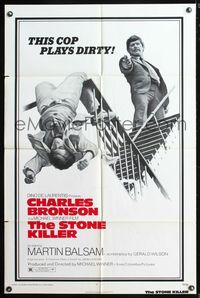5q824 STONE KILLER 1sh '73 Charles Bronson is a cop who plays dirty shooting guy on fire escape!