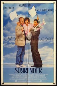 5q849 SURRENDER 1sh '87 Michael Caine & Steven Guttenberg hold up Sally Field!