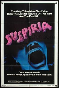 5q851 SUSPIRIA 1sh '77 classic Dario Argento horror, cool close up screaming mouth image!