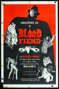 5q886 THEATRE OF DEATH 1sh '66 Christopher Lee, Blood Fiend will disgust and repel!