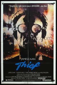 5q889 THIEF 1sh '81 Michael Mann, really cool image of James Caan w/goggles!
