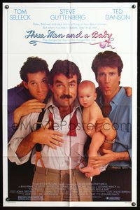 5q901 THREE MEN & A BABY 1sh '87 Tom Selleck, Ted Danson, & Steve Guttenberg w/baby!