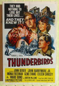 5q904 THUNDERBIRDS 1sh '52 cool art of John Derek & John Barrymore in WWII!