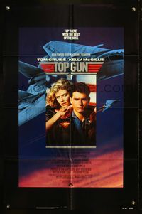 5q917 TOP GUN 1sh '86 great image of Tom Cruise & Kelly McGillis, Navy fighter jets!