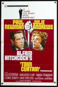 5q920 TORN CURTAIN 1sh '66 Paul Newman, Julie Andrews, Alfred Hitchcock tears you apart w/suspense!