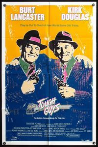 5q921 TOUGH GUYS 1sh '86 great artwork of partners in crime Burt Lancaster & Kirk Douglas!