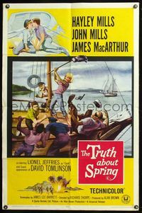 5q932 TRUTH ABOUT SPRING 1sh '65 Richard Thorpe directed, daughter Hayley Mills w/father John Mills