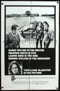 5q941 TWO-LANE BLACKTOP 1sh '71 James Taylor is the driver, Warren Oates is GTO, Laurie Bird!