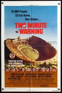 5q937 TWO MINUTE WARNING 1sh '76 Charlton Heston, John Cassavetes, sniper at football game!