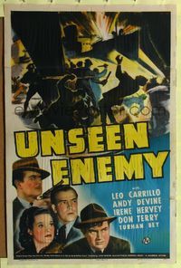 5q951 UNSEEN ENEMY 1sh '42 Leo Carrillo, Andy Devine, WWII, cool shipyard fight artwork!