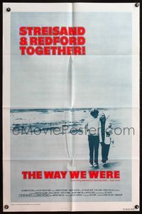 5q968 WAY WE WERE 1sh '73 Barbra Streisand & Robert Redford walk on the beach!