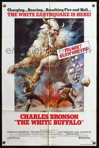 5q974 WHITE BUFFALO 1sh '77 Charles Bronson, great exotic Boris Vallejo art of giant buffalo!