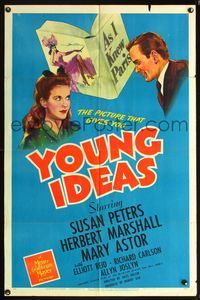 5q995 YOUNG IDEAS 1sh '43 Susan Peters & Elliott Reid in early Jules Dassin romance!