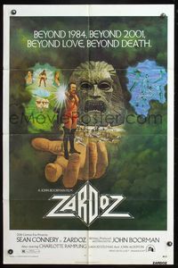 5q997 ZARDOZ 1sh '74 fantasy art of Sean Connery, who has seen the future and it doesn't work!