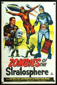 5q999 ZOMBIES OF THE STRATOSPHERE 1sh '52 great artwork image of aliens with guns!
