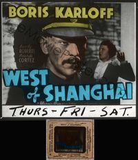 5t102 WEST OF SHANGHAI glass slide '37 great close image of Asian Boris Karloff!