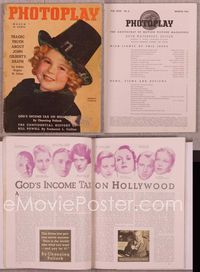 5t116 PHOTOPLAY magazine March 1936, cute smiling Shirley Temple wearing pilgrim's outfit!