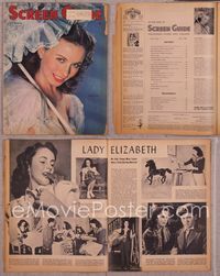 5t150 SCREEN GUIDE magazine July 1945, pretty Jeanne Crain smiling under parasol!