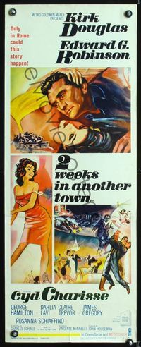 5r003 2 WEEKS IN ANOTHER TOWN insert '62 cool art of Kirk Douglas & sexy Cyd Charisse by Bart Doe!