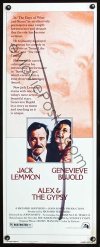 5r014 ALEX & THE GYPSY style A insert '76 close up of Jack Lemmon & laughing Genevieve Bujold!