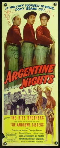 5r029 ARGENTINE NIGHTS insert R40s great image of The Ritz Brothers & The Andrews Sisters!