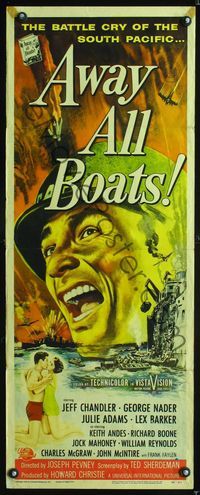 5r037 AWAY ALL BOATS insert '56 Jeff Chandler, Reynold Brown art, battle cry of the South Pacific!