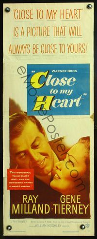 5r094 CLOSE TO MY HEART insert '51 Gene Tierney & Ray Milland adopt a child!