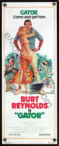 5r167 GATOR insert '76 art of Burt Reynolds & Lauren Hutton by McGinnis, White Lightning sequel!