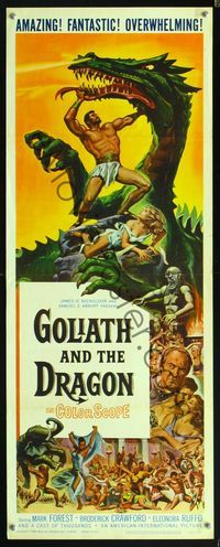 5r183 GOLIATH & THE DRAGON insert '60 cool fantasy art of Mark Forest battling the giant beast!