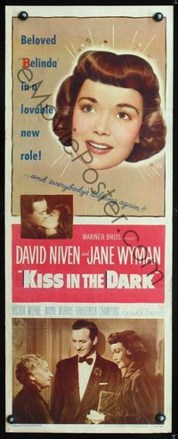5r256 KISS IN THE DARK insert '49 close up headshot of Jane Wyman + kissing David Niven!