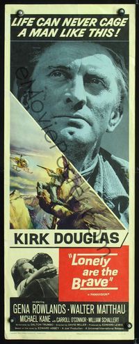 5r284 LONELY ARE THE BRAVE insert '62 Kirk Douglas classic, who was strong enough to tame him?
