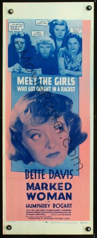 5r319 MARKED WOMAN insert R56 different image Bette Davis & the girls who got caught in a racket!