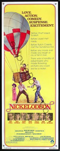 5r364 NICKELODEON insert '76 art of Ryan O'Neal & Burt Reynolds fighting by hot air balloon!