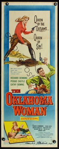 5r375 OKLAHOMA WOMAN insert '56 Peggie Castle queen of the outlaws & sin, art w/gun & catfighting!