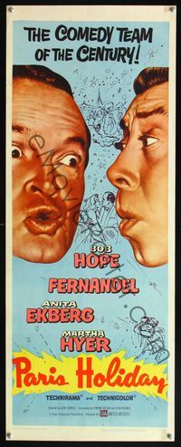 5r392 PARIS HOLIDAY insert '58 Bob Hope & Fernandel are the comedy team of the century!