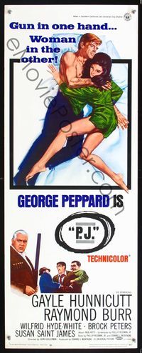 5r388 P.J. insert '68 George Peppard has a gun in one hand and a sexy woman in the other!